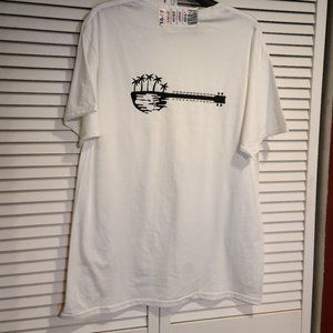 Funny graphic White T-Shirt - Sunset in shape of Banjo - Adult Lg NWT